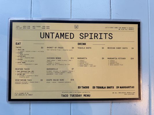 Menu photo 3 Untamed Spirits Los Angeles, CA Menu photo 3 Untamed Spirits Los Angeles, CA