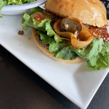 Stem & Stone - Big Ben Burger (bbq sauce is more sweet than smoky, but yummy with the grilled onions!) - New American Near Me - Bastrop, Texas