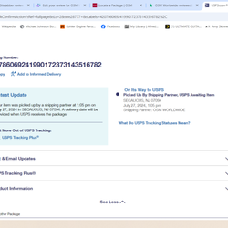 One Stop Mailing - USPS tracking tool. Note identity of "shipping partner"