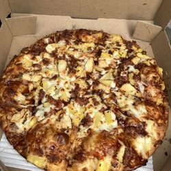 Domino’s Pizza - Deep Dish chicken, bacon, pineapple with honey BBQ sauce