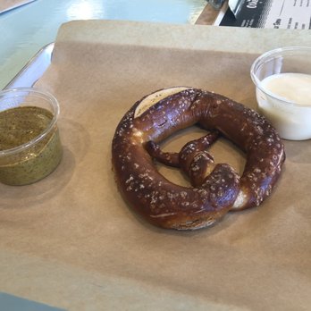 Ad Astra Bread Co - Tiny $5 pretzel with $6 of "do you want to try these?" condiments. - Bakeries Near Me - Monterey, California
