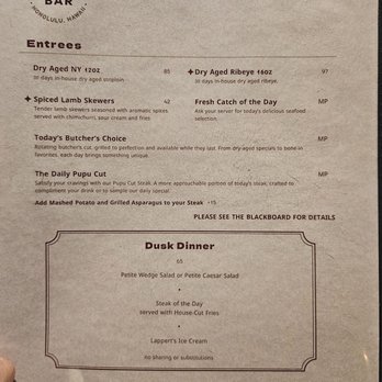 The Butcher Bar - Menu appetizers and burgers - Steakhouses Near Me - Honolulu, Hawaii