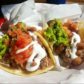 La Taqueria - Carnitas tacos with everything (crema, cheese and avocados) - Mexican Near Me - Turlock, California La Taqueria - Carnitas tacos with everything (crema, cheese and avocados) - Mexican Near Me - Turlock, California