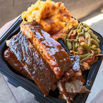Bigreds Westcoast Bbq - This is bigreds special plate Cherry smoked spare ribs and rib tips green beans and bacon and mac and cheese very delicious - Caterers Near Me Bigreds Westcoast Bbq - This is bigreds special plate Cherry smoked spare ribs and rib tips green beans and bacon and mac and cheese very delicious - Caterers Near Me