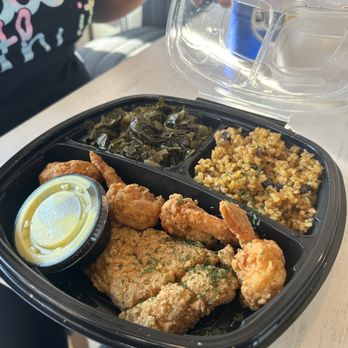 Peaceful Palate - Fried fish, shrimp, Spanish rice, collard greens. - American Near Me - Rock Hill, South Carolina Peaceful Palate - Fried fish, shrimp, Spanish rice, collard greens. - American Near Me - Rock Hill, South Carolina