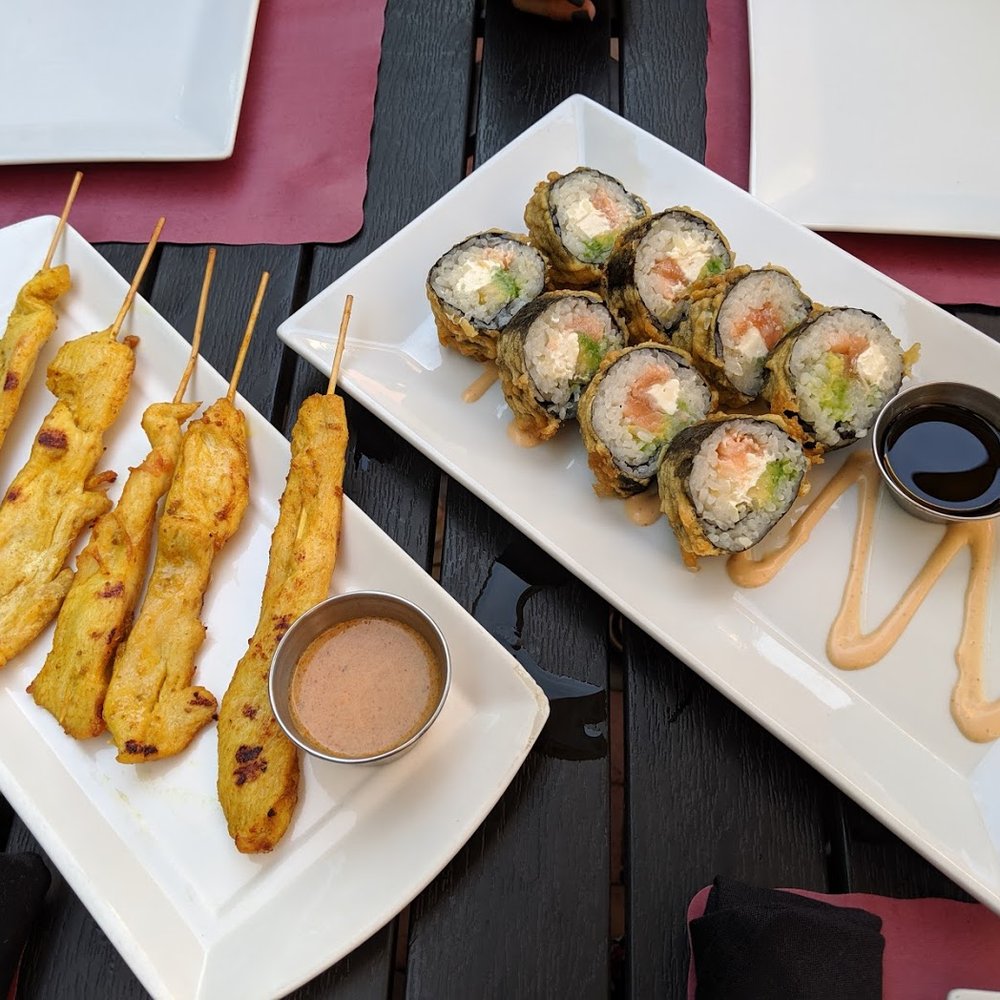 Warwick Thai - Chicken Satay & Bagel sushi roll - Thai Near Me - Warwick, New York Warwick Thai - Chicken Satay & Bagel sushi roll - Thai Near Me - Warwick, New York