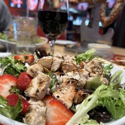 Strawberry fields salad; I had them add grilled chicken. It was delicious with their Cabernet wine. I "highly" recommend the combination. Strawberry fields salad; I had them add grilled chicken. It was delicious with their Cabernet wine. I "highly" recommend the combination.