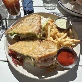 Prep & Pastry - Turkey Club with aïoli, fries. And a great Bloody Mary in the background. - Breakfast & Brunch Near Me - Tucson, Arizona