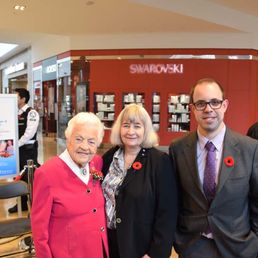 With Hazel McCallion and Fran Ryder at the 2017 Legends Row ceremony at EMTC. You can see the entrance to the food court in the background.