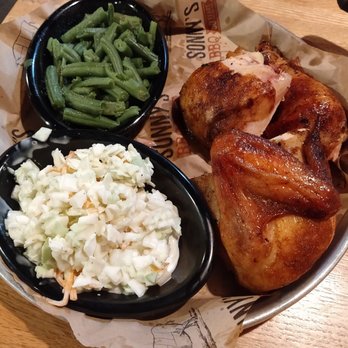 Sonny's BBQ - Half BBQ chicken with cole slaw and green beans - Barbeque Near Me - Haines City, Florida