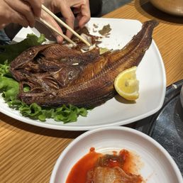 Fried atka mackerel + soybean paste stew (or tofu soup)