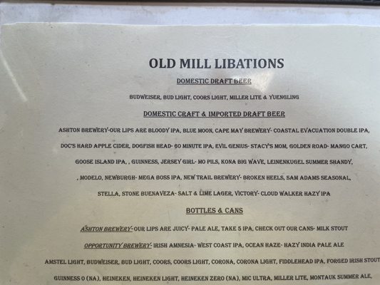 Menu photo 3 Old Mill Tavern Chester, NJ