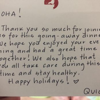 Quiora - They gave us a handwritten card! - Italian Near Me - Honolulu, Hawaii Quiora - They gave us a handwritten card! - Italian Near Me - Honolulu, Hawaii