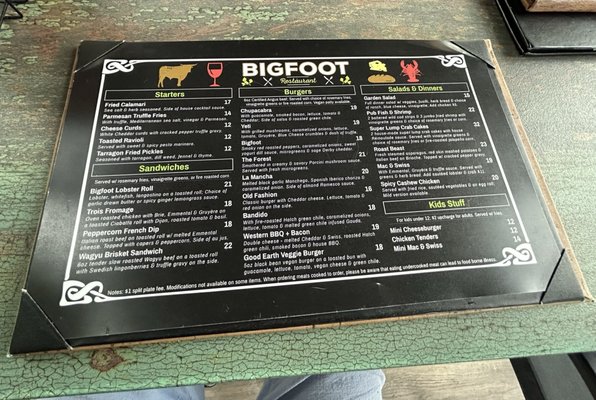 Menu photo 1 Bigfoot Restaurant Elephant Butte, NM