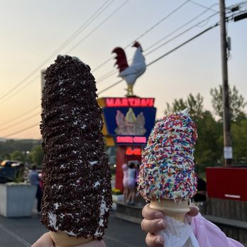 Martha's Dandee Creme - LARGE vanilla ice cream cone with chocolate sprinkles MEDIUM birthday cake/chocolate swirl with rainbow sprinkles - Ice Cream & Frozen Yogurt Near Me - Queensbury, New York Martha's Dandee Creme - LARGE vanilla ice cream cone with chocolate sprinkles MEDIUM birthday cake/chocolate swirl with rainbow sprinkles - Ice Cream & Frozen Yogurt Near Me - Queensbury, New York