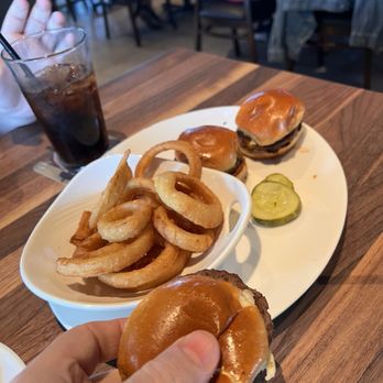 Yard House - Mini burger  sliders with onion rings. - New American Near Me - Santa Clarita, California