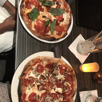 Bollo Woodfired Pizza - Margherita with pepperoni; Bollo Classico with mushroom and pepperoni - Italian Near Me - Houston, Texas