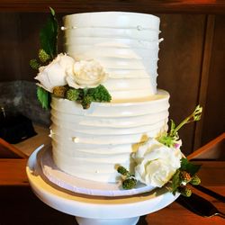 The Cakery - Rustic iced 2 tier wedding cake with blackberries and white roses