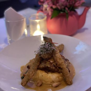 Bonding - A special courtesy of the chef. Red Snapper curry with asparagus and mashed potatoes. - Sushi Bars Near Me - Miami, Florida Bonding - A special courtesy of the chef. Red Snapper curry with asparagus and mashed potatoes. - Sushi Bars Near Me - Miami, Florida