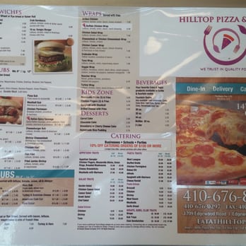 Hilltop Pizza and Subs - Front of the menu - Pizza Near Me - Edgewood, Maryland