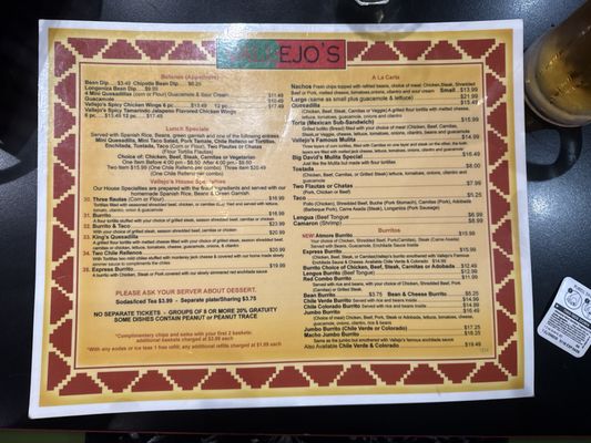 Menu photo 1 Vallejo's Sacramento, CA Menu photo 1 Vallejo's Sacramento, CA