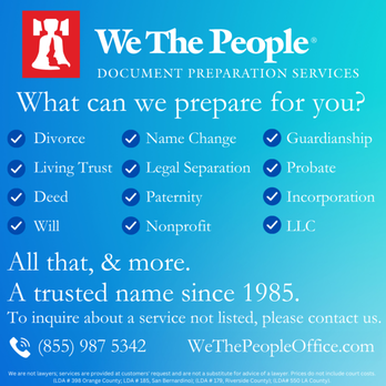 We The People - To inquire about additional services not listed, please contact our office staff. - Divorce & Family Law Near Me - Granada Hills, California We The People - To inquire about additional services not listed, please contact our office staff. - Divorce & Family Law Near Me - Granada Hills, California