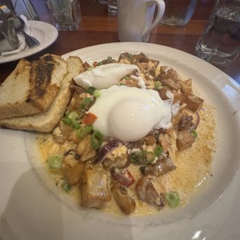 Hudson's Bar And Grill - Salmon Hash with 2 Poached Eggs and toast. - New American Near Me - Vancouver, Washington Hudson's Bar And Grill - Salmon Hash with 2 Poached Eggs and toast. - New American Near Me - Vancouver, Washington
