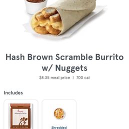 ows a menu for hash brown scramble burrito