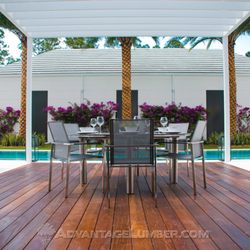 Advantage Lumber - Ipe wood decking next to modern luxurious swimming pool