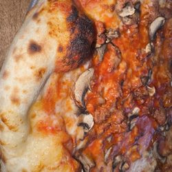 Mozz Artisan Pizza - Close-up of crust, sausage and mushroom