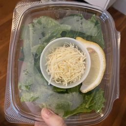 The croutons and salad dressing were on the side. Taste was there, it was just so so small I couldn't believe my eyes.
