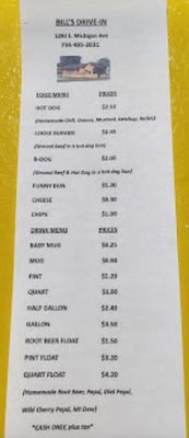 Menu photo 5 Bill's Drive-In Ypsilanti, MI