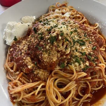 Donna Sarah - Spaghetti with one big meatball - Pizza Near Me - Cooper City, Florida Donna Sarah - Spaghetti with one big meatball - Pizza Near Me - Cooper City, Florida