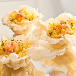 Upstairs Downstairs Catering - Gluten Free! Salmon & Mango Parmesan Cup