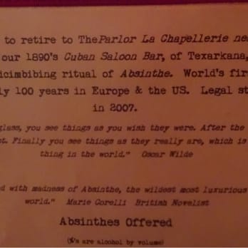Cheryl's - The "absinthe list", not what we expected to find here. - New American Near Me - Fulton, Texas