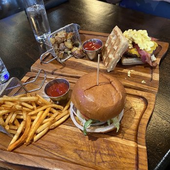 Henry's Tavern - Cheeseburger and fries and a waffle burger! - New American Near Me - Denver, Colorado