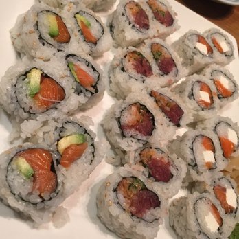 Chiba ken - A combination of a salmon/avocado roll, spicy ahi roll, and philadelphia roll - Sushi Bars Near Me - Honolulu, Hawaii Chiba ken - A combination of a salmon/avocado roll, spicy ahi roll, and philadelphia roll - Sushi Bars Near Me - Honolulu, Hawaii