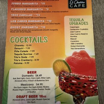 El Charro Cafe - Cocktail Menu - Mexican Near Me - Yuma, Arizona