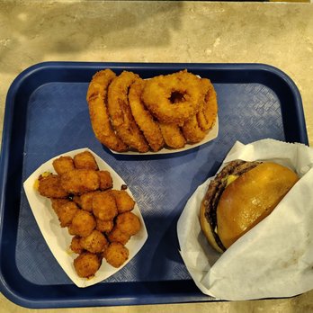 Mr Ed's Drive In - Cheddar cubes, onion rings, and 1/2lb cheeseburger - Burgers Near Me - Urbana, Missouri