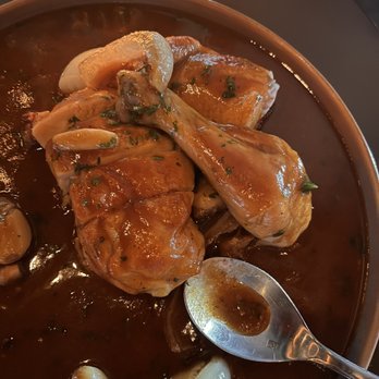 Geraldine's - Half Roasted Chicken (we ate some) Cipollini onions / preserved lemon and garlic jus - New American Near Me - Austin, Texas