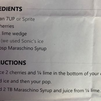 Sonic Drive-In - A cherry limeade recipe that's as close as I could find to Sonics. - Fast Food Near Me - Rochester, New York
