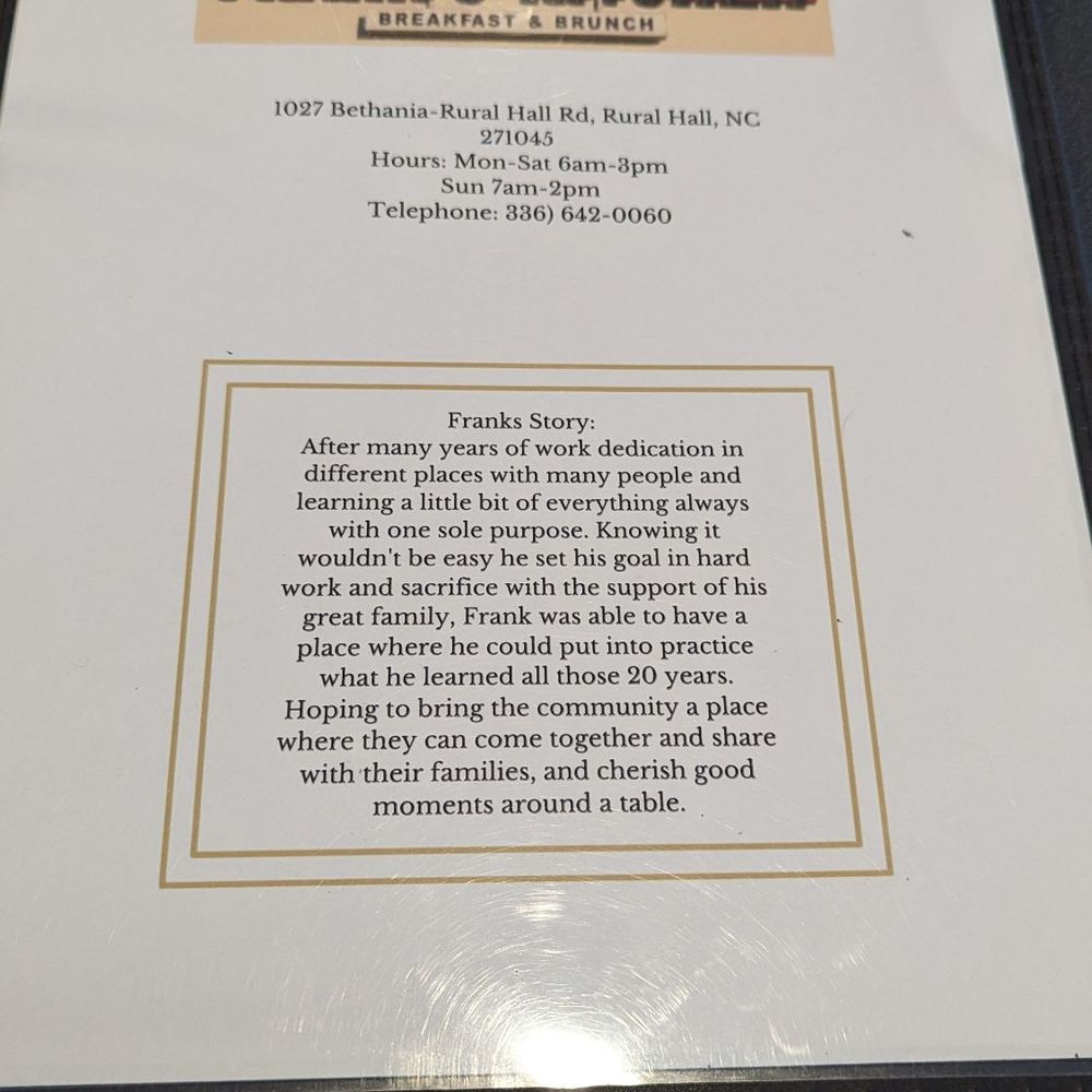 Frank’s Kitchen - Menu with Frank's story - Breakfast & Brunch Near Me - Rural Hall, North Carolina Frank’s Kitchen - Menu with Frank's story - Breakfast & Brunch Near Me - Rural Hall, North Carolina