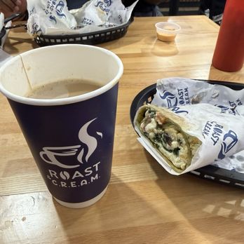 Roast & Cream - Cappuccino and breakfast wrap - Cafes Near Me - Union City, New Jersey