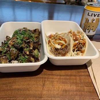 The Peached Tortilla - Parmesan bacon jam Brussel Sprouts and brisket tacos with peach slaw. - Tacos Near Me - Austin, Texas