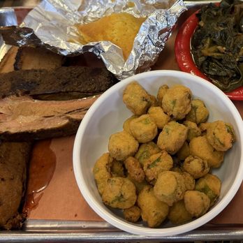Railroad Bbq - L C Platter with ribs ,brisket , greens and fried okra - Barbeque Near Me - Columbia, South Carolina