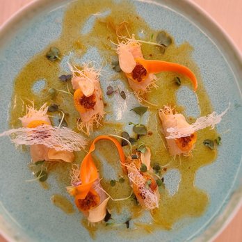 Ryujin Sushi - Fluke appetizer with phyllo, gooseberry, onion and crispy garlic - Sushi Bars Near Me - Bridgewater, New Jersey