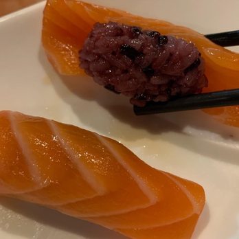 Kodo Sushi Sake - Salmon Nigiri with Purple Rice - Sushi Bars Near Me - Chandler, Arizona Kodo Sushi Sake - Salmon Nigiri with Purple Rice - Sushi Bars Near Me - Chandler, Arizona