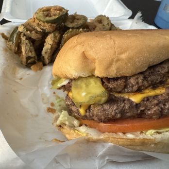 Neighborhood Grill - Arlington - Double cheese burger, chargrilled. Fried Jalapenos. Go get you one. - Diners Near Me - Arlington, Texas Neighborhood Grill - Arlington - Double cheese burger, chargrilled. Fried Jalapenos. Go get you one. - Diners Near Me - Arlington, Texas