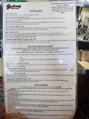 Menu photo 3 Badlands BBQ Norco, CA