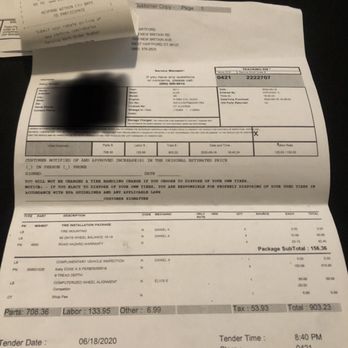 Pep Boys - Pep boys receipt 1-year ago for one tire service after being told they can't repair only one. - Auto Repair Near Me - Berlin, Connecticut